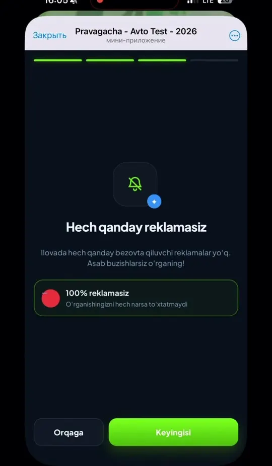 Hech qanday reklamasiz ekrani